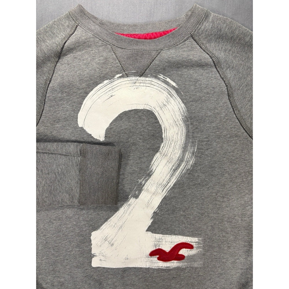 Y2K Hollister Pullover Crew Neck Sweatshirt Mens M Gray Graphic Print #2